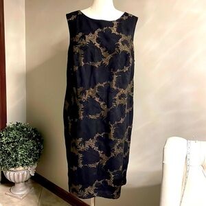 Julia Jorden textured black gold metallic floral sheath dress sleeveless 20W